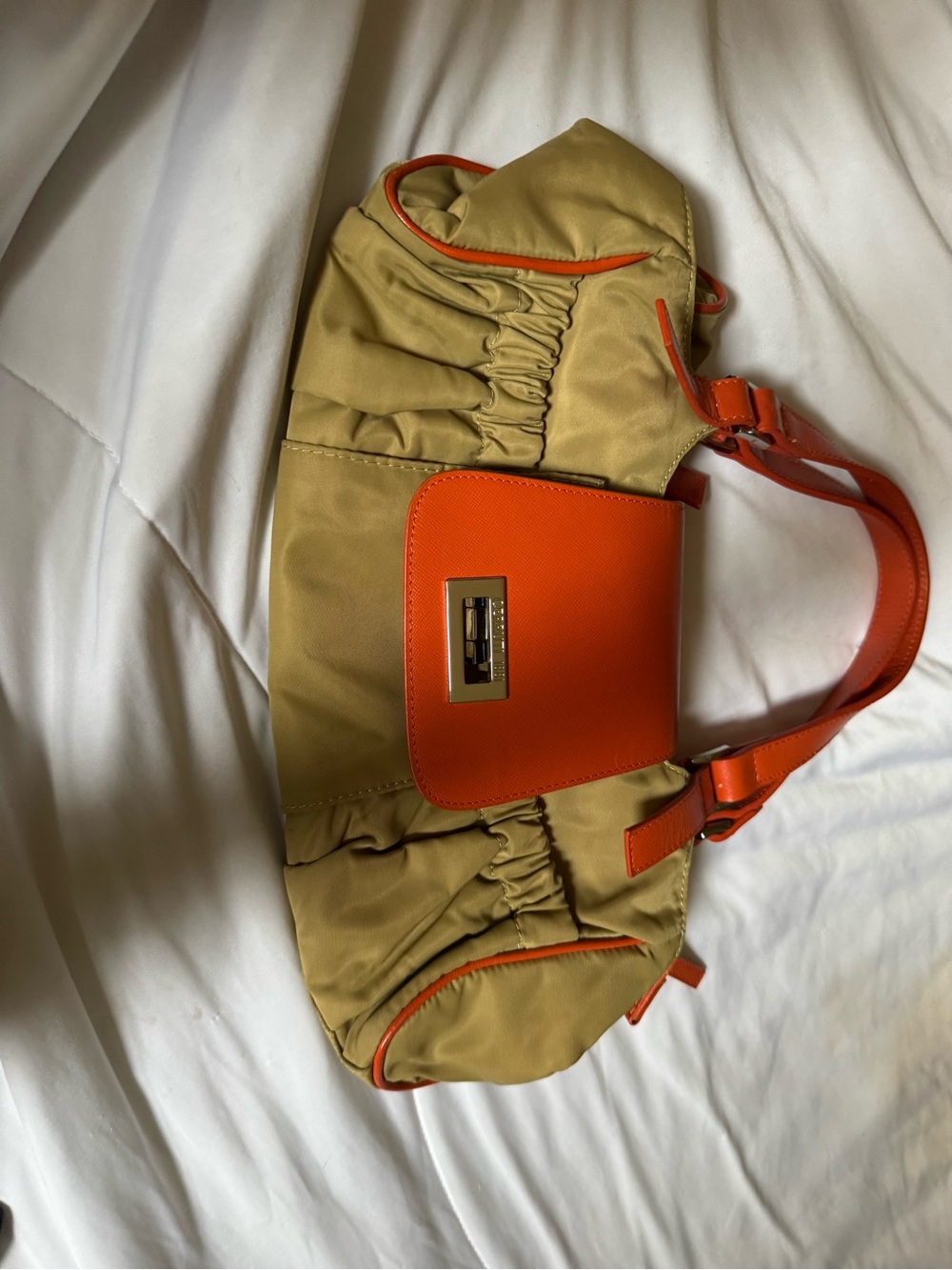 Beige and Orange Women's Shoulder Bag - Chic Everyday Tote